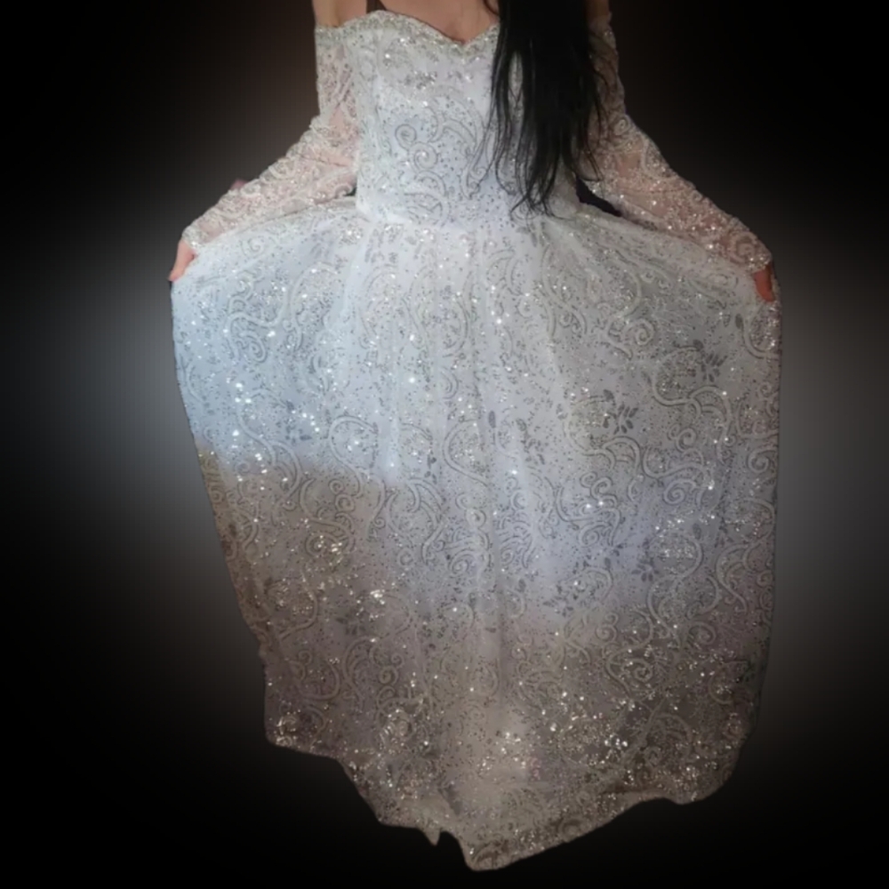 Elegant White Sequin Wedding Ball Gown Dress